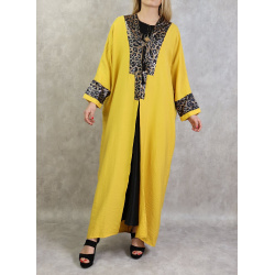 Butterfly kimono with satin parts and python effect - Yellow color
