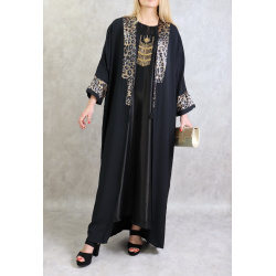 Butterfly kimono with satin parts and python effect - Color Black