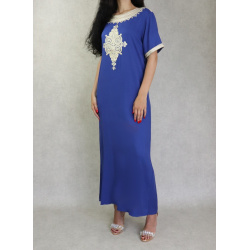 Robe tunisienne manches courtes avec broderies - Couleur Bleu roi