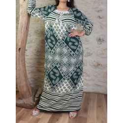 Robe de maison confortable à motifs de couleur vert et crème