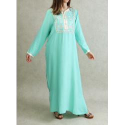 Algerian dress with embroidery and rhinestones - Pastel Green Color