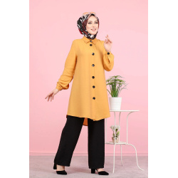 Slightly shiny loose fluid mid-length shirt (Turkey Veiled Women's Shirts 2021) -...
