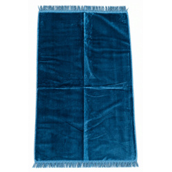 Tapis de prière adulte ultra-doux - Couleur bleu océan unie sans motifs - frange torsadée