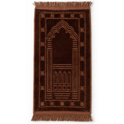 Tapis de prière bébé/enfant musulman couleur unie marron avec motif mosquée