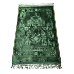Grand tapis de luxe épais couleur Vert foncé avec motifs discrets - Mosquée 2 colonnes