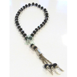 Sabha Chapelet 33 perles cristal noir avec décorations métalliques argentées