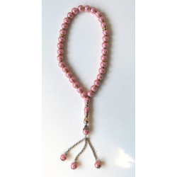 Luxury pink "Sebha" rosary of 33 grains with golden greasy