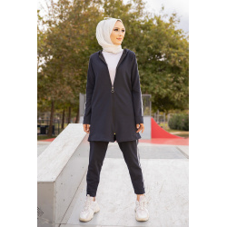 Coating two pieces: Jacket and white-band trousers (Woman's Hijab Set) - Color blue night