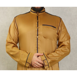 Qamis de luxe pour homme-Tissue superior satin-Couleur camel