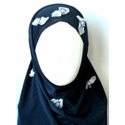 2-piece black hijab with flower patterned lace