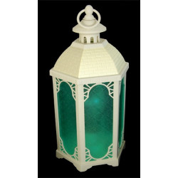 Grande lanterne blanche avec lumière et vitres vertes