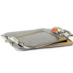 Ensemble de deux plateaux en inox assortis de forme rectangulaire