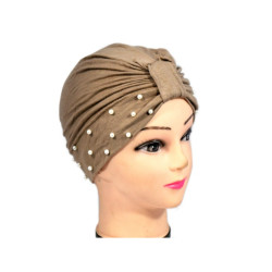 Egyptian beaded hat in taupe color