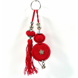 Porte-clés artisanal avec pompon en sabra - Rouge