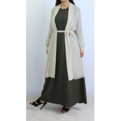 Cardigan mousseline manches plissées couleur beige