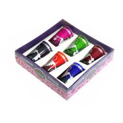 Verres à thé marocain colorés et ornés de motifs traditionnels dorés (Pack de 6 verres)