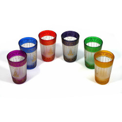 Verres à thé marocain colorés et ornés de motifs traditionnels dorés (Pack de 6 verres)