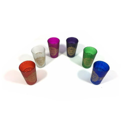 Verres à thé marocain colorés et ornés de motifs traditionnels dorés (Pack de 6 verres)