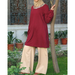 Jersey tunic with mother-of-pearl rim - Jersey Mother of Pearl Tunic [wB0661]