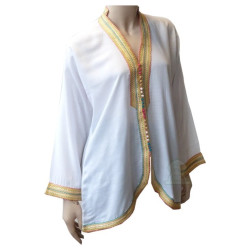 Short white Moroccan tunic with multicolored knots