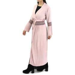 Long pleated cardigan with belt