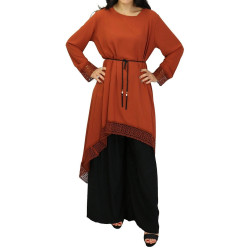 Loose flared tunic with lace - Rust color