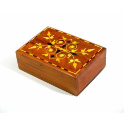 Boîte à bijoux artisanale rectangulaire en bois de thuya avec jolies motifs fleurs