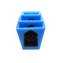 Ensemble de trois grands photophores de bougies décoratives de couleur bleue