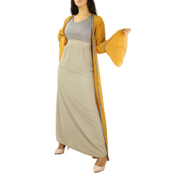 Long dress (sleeveless) with rhinestones and lace - Taupe color