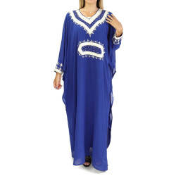 Robe orientale manches longues avec broderies - Couleur Bleu roi