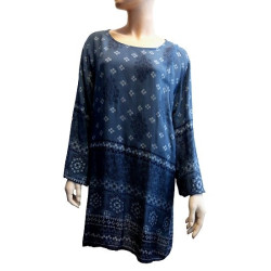 Blue tunic with dark blue and white patterns for women - Standard size