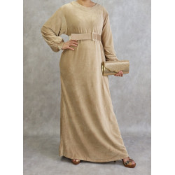 Velvet effect beige dress