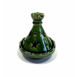 Mini tajine photophore décoratif marocain en poterie de couleur vert foncé