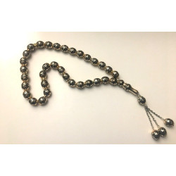 Chapelet noir 33 grains - "Sebha" de luxe avec motifs dorés