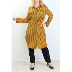 Mustard yellow long shirt with black stripes