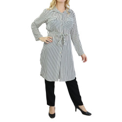 White long shirt with black stripes