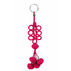 Pendentif / Porte-clés artisanal en sabra avec pompons - Fushia