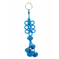 Pendentif / Porte-clés artisanal en sabra avec pompons - Bleu
