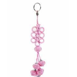 Pendentif décoratif / Porte-clés artisanal en sabra avec pompons - Rose clair
