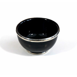 Grand bol en poterie marocain de couleur noir émaillé et cerclé de métal argenté