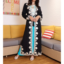 Long kimono with embroidery - Color Black
