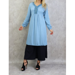 Tunique longue style bohème - Taille standard - Couleur bleu